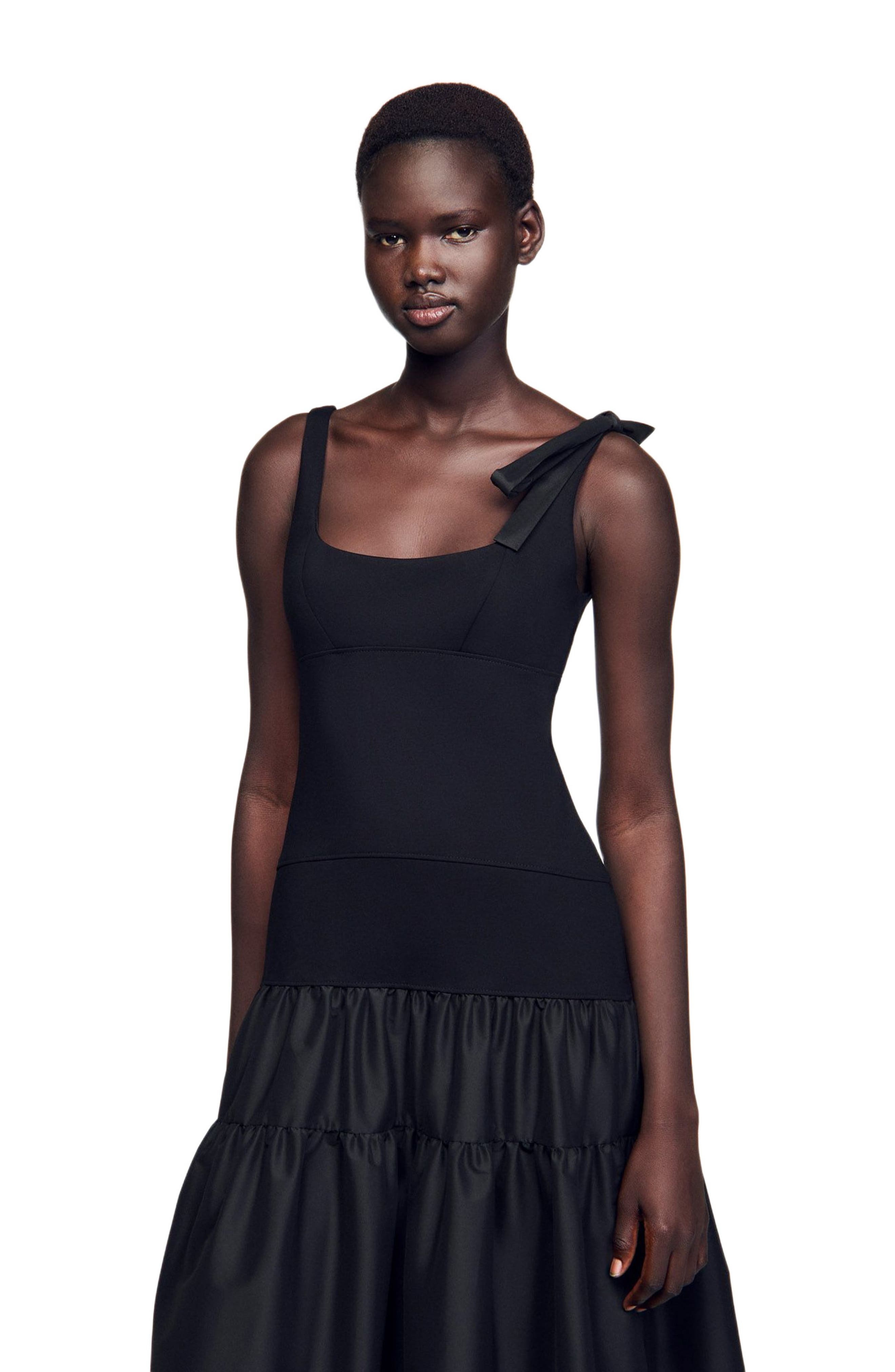 SANDRO Long dual-material dress in Black at Nordstrom - 4