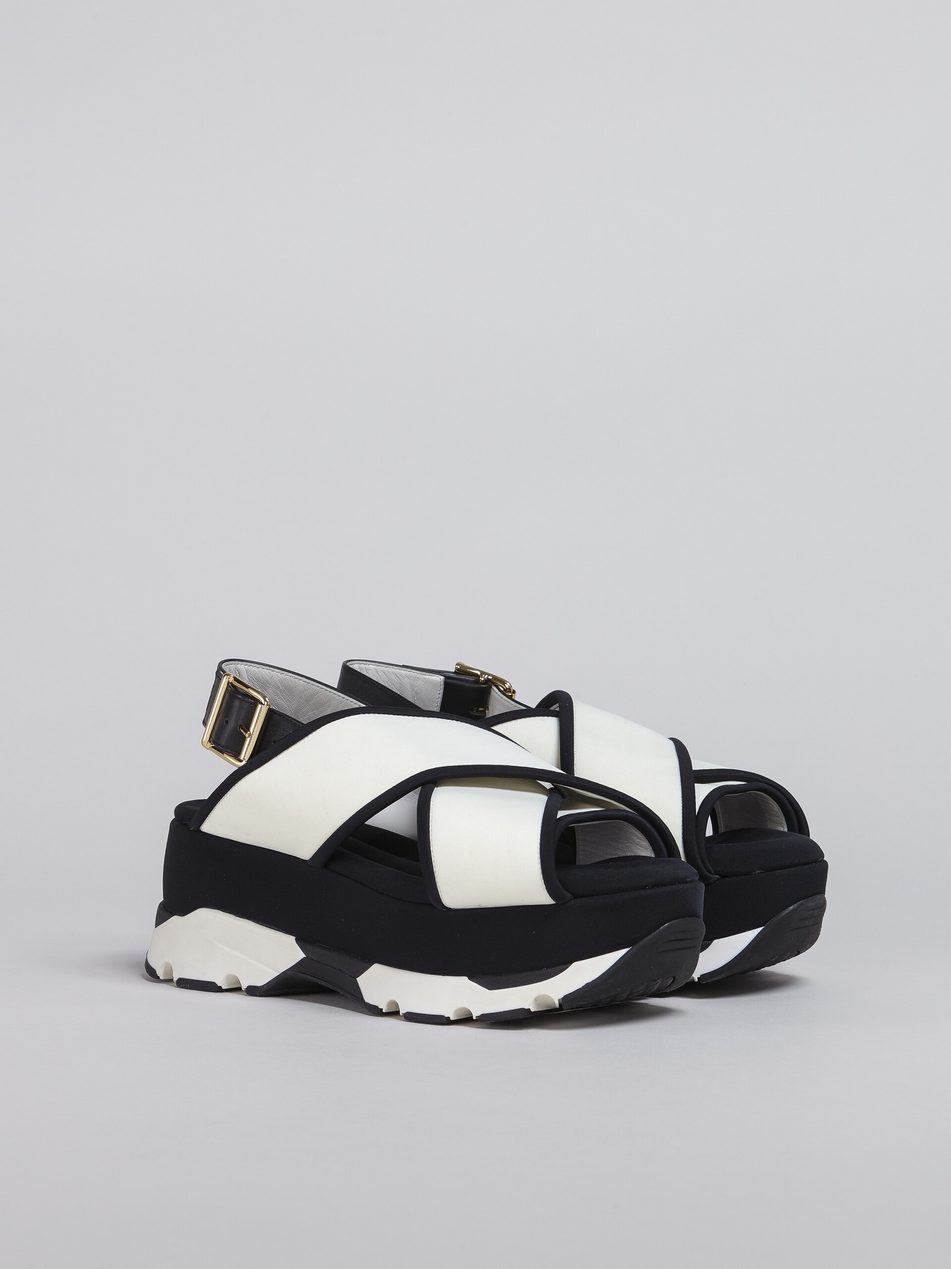 WHITE BLACK TECH FABRIC CRISS-CROSS WEDGE SANDAL - 2