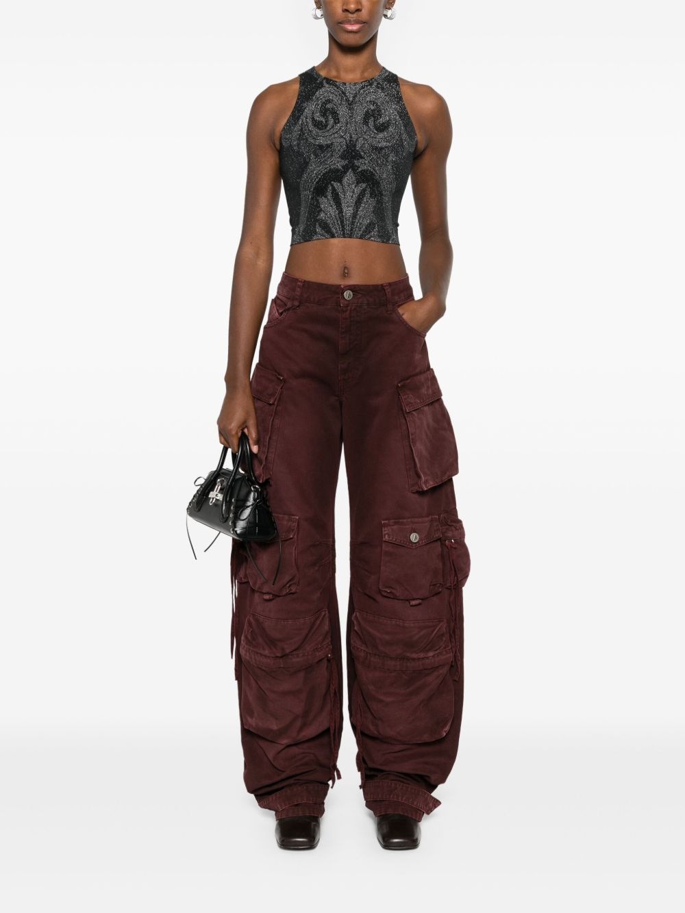 x ETRO floral-jacquard metallic crop top - 2