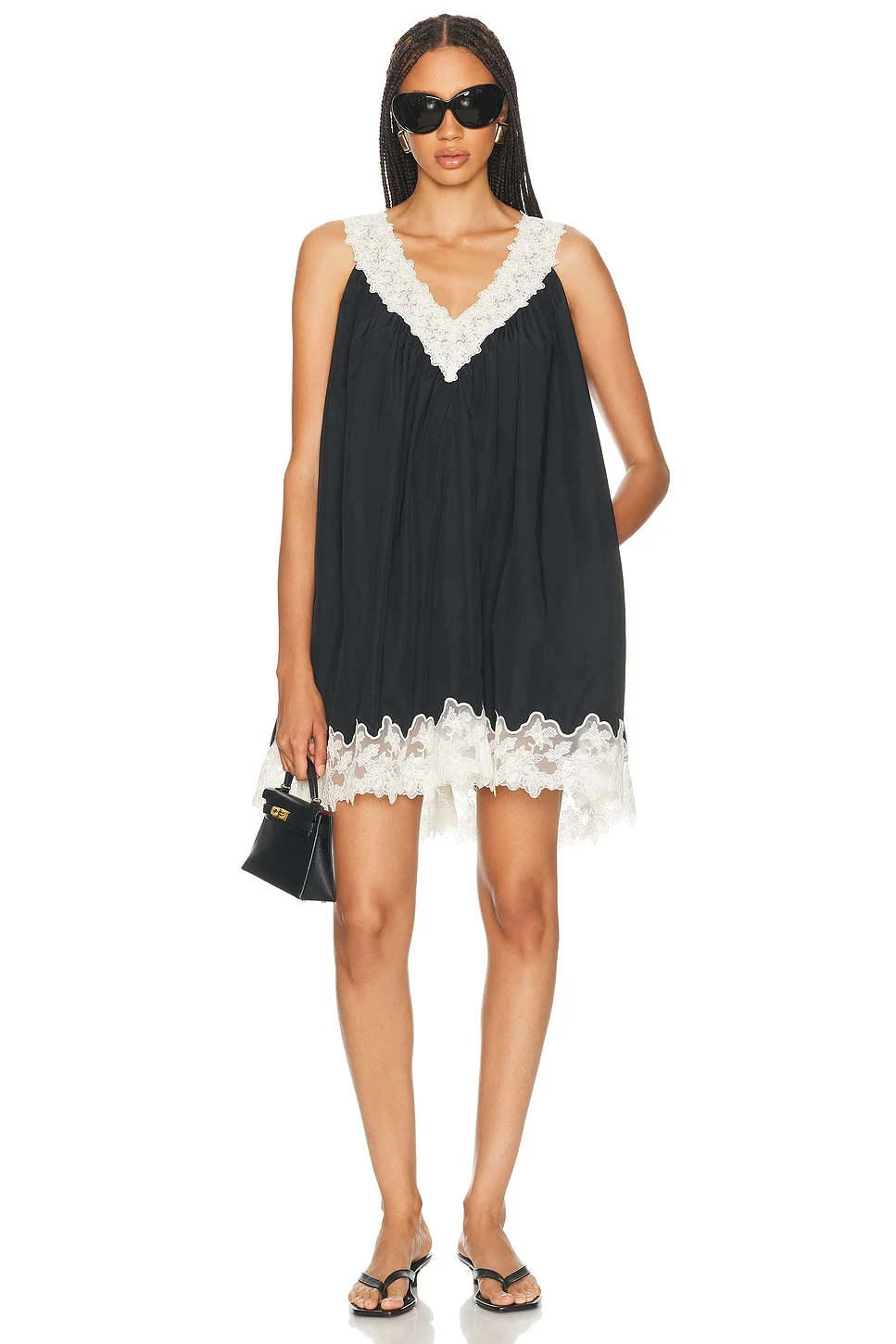 Mini Dress With Lace in Tech Poplin - 1