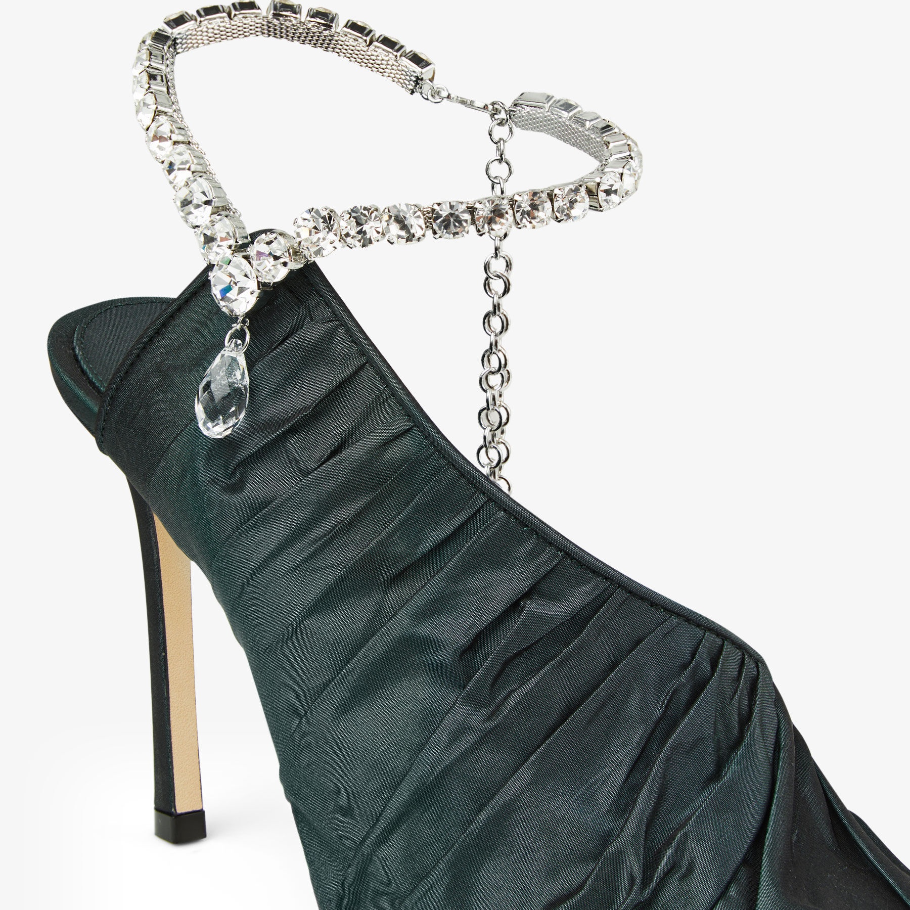 Sadia 95
Dark Green Taffeta Pumps with Crystal Anklet - 4