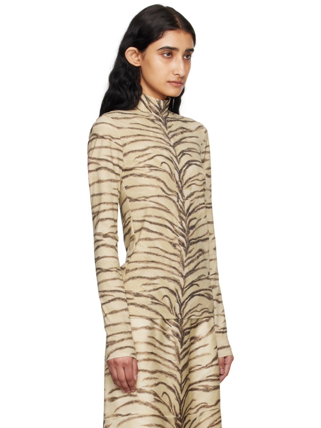 Beige Tiger Print Turtleneck - 4