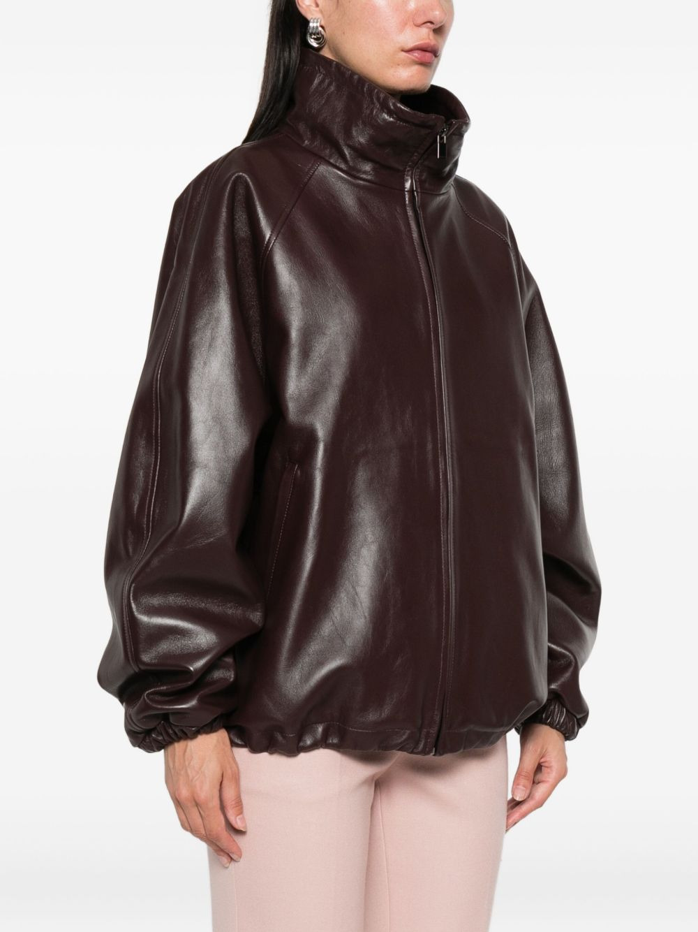 zip-up leather jacket - 3