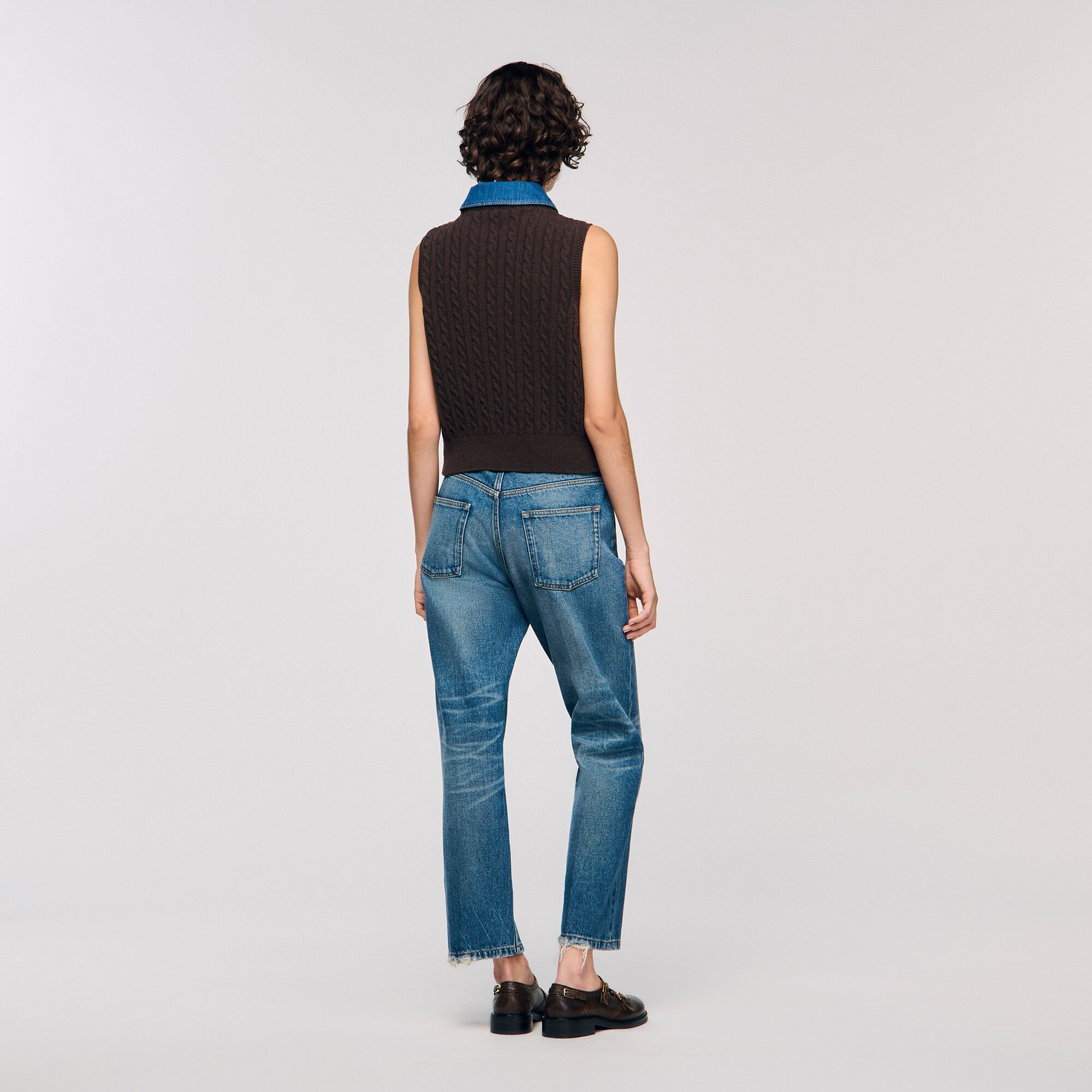 KNIT AND DENIM SWEATER - 5
