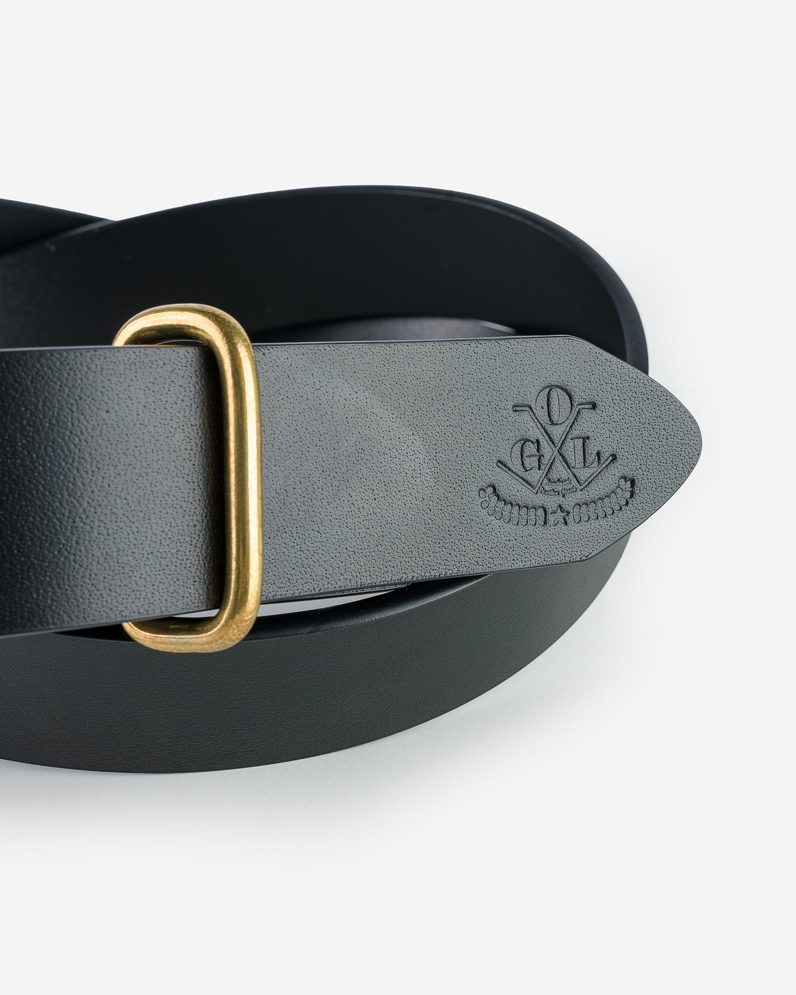 OGL-BELT-FULL-ROLL-BLK OGL Single Prong Brass Roller Buckle Leather Belt - Full Dyed Black - 2
