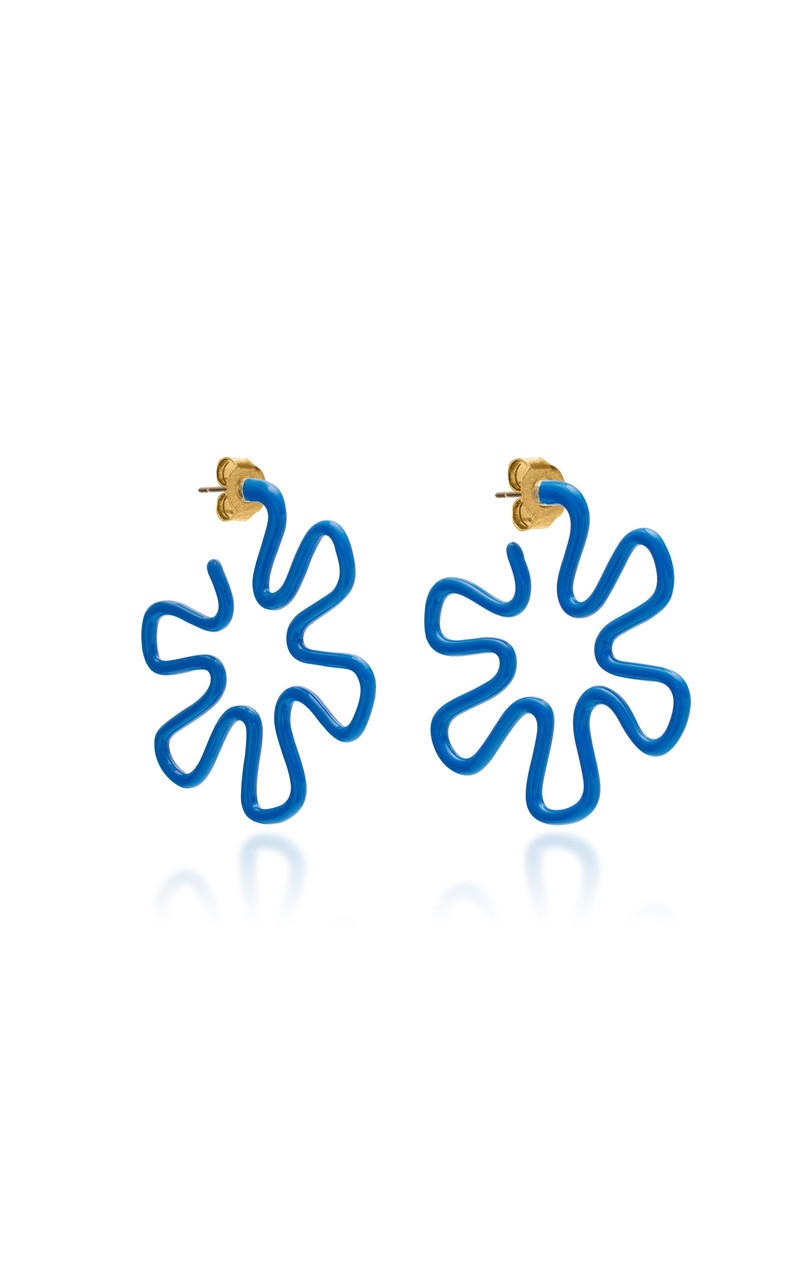 9K Gold Enamel Earrings blue - 1