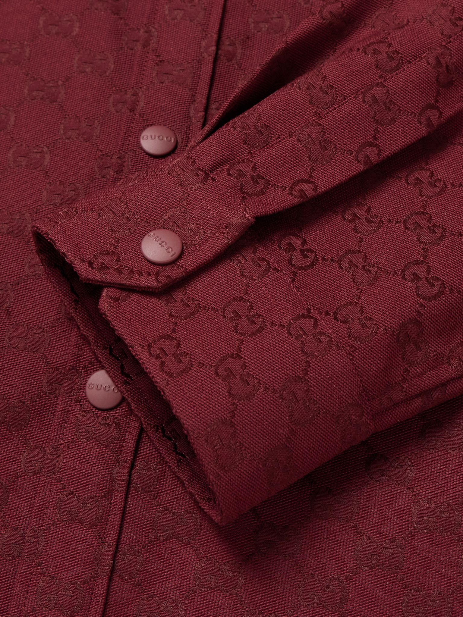 Monogrammed Cotton-Blend Jacquard Shirt Burgundy - 6