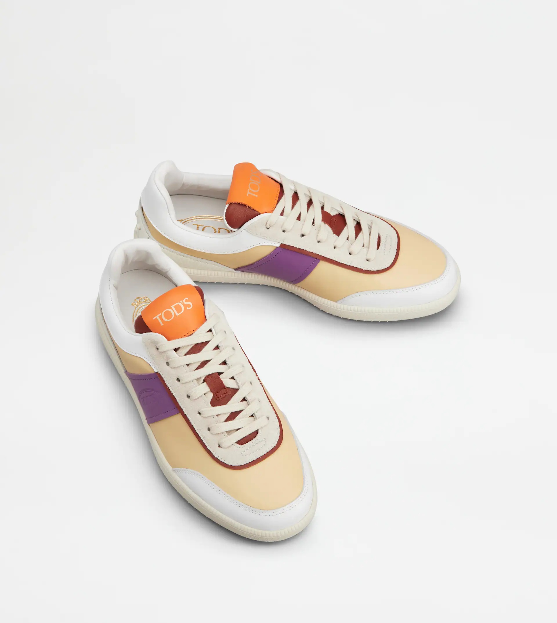 TOD'S TABS SNEAKERS IN LEATHER - OFF WHITE, VIOLET, WHITE - 3