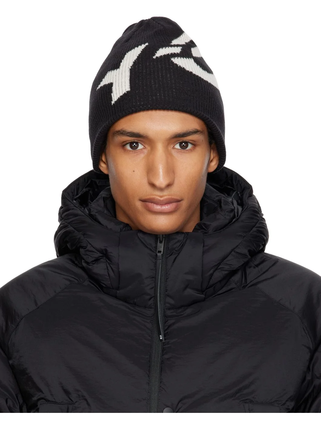 Black Graphic Logo Beanie - 1