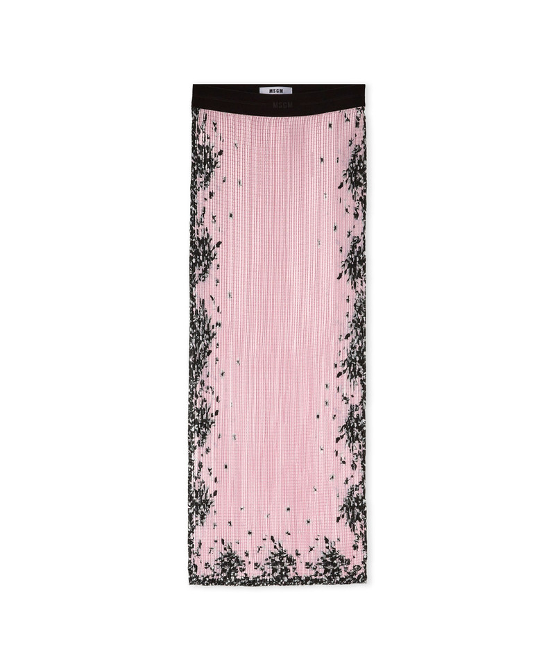 Satin long skirt with micro pleats and "blossom" print - 1