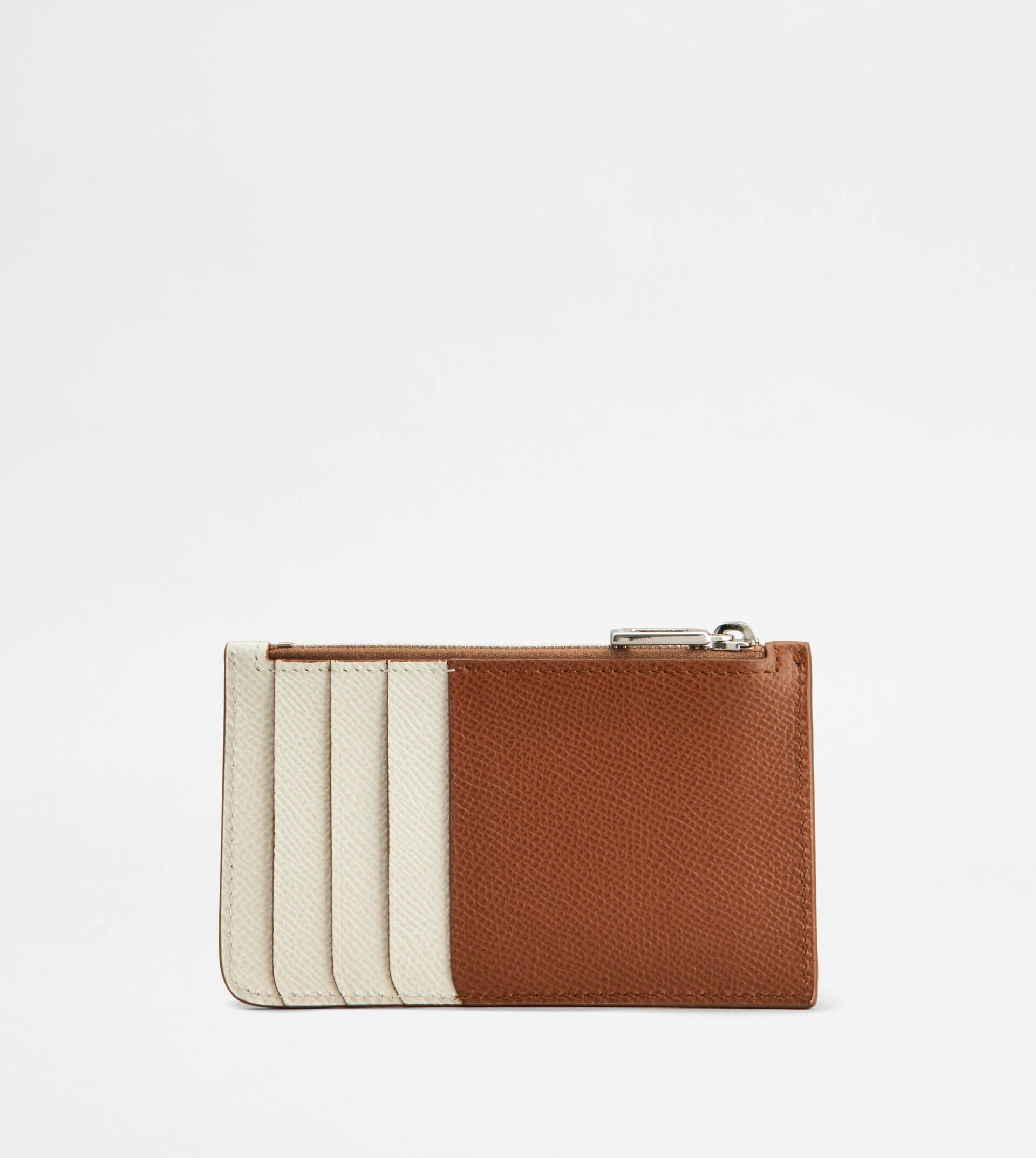 CARD HOLDER IN LEATHER - BROWN, WHITE - 2