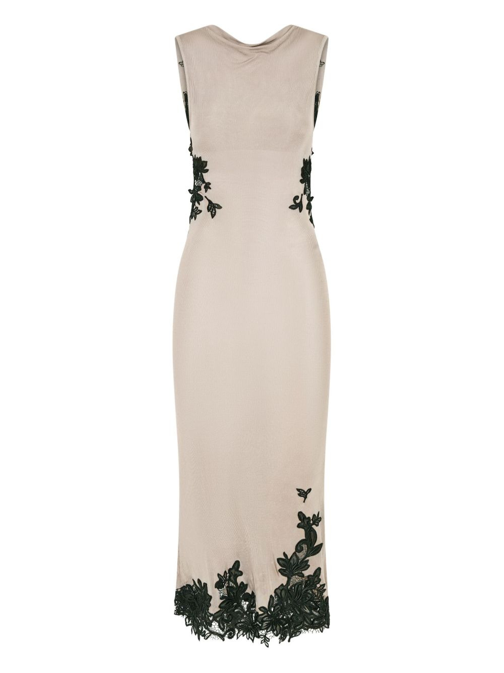 Hibiscus embroidered-lace-insert midi dress - 1