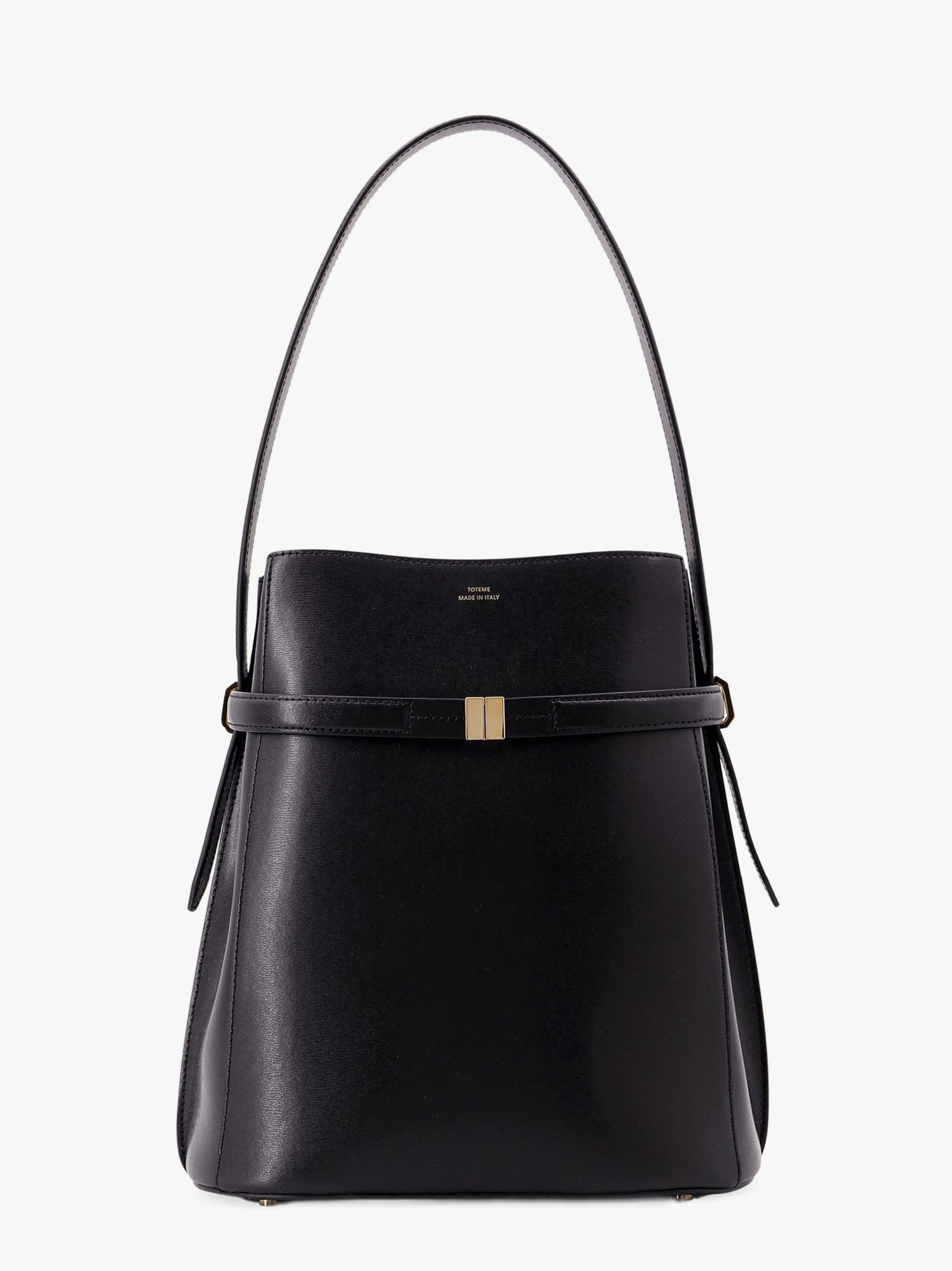 Leather bucket bag with frontal strap - 1