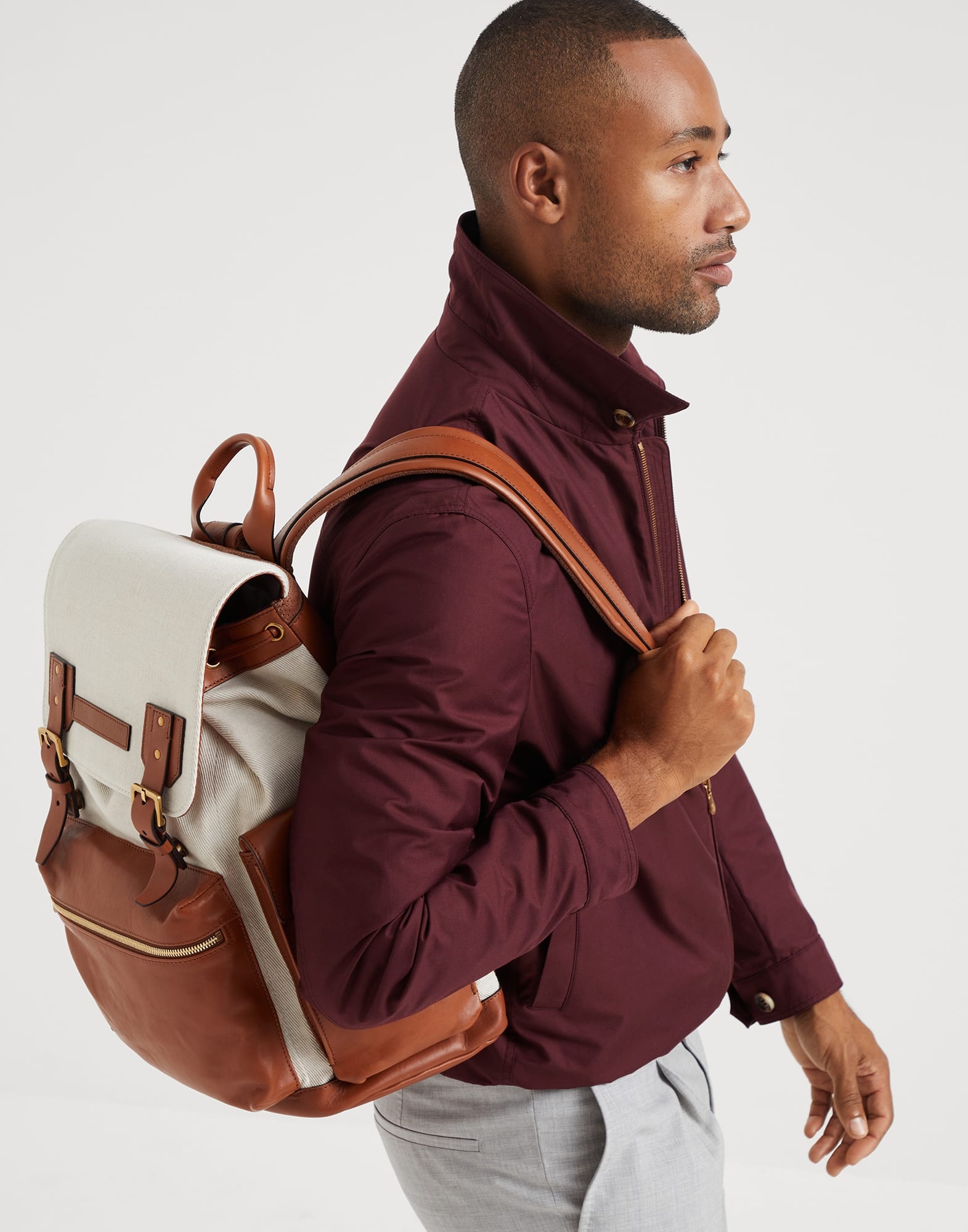 Cotton and linen cavalry and calfskin city backpack - 4