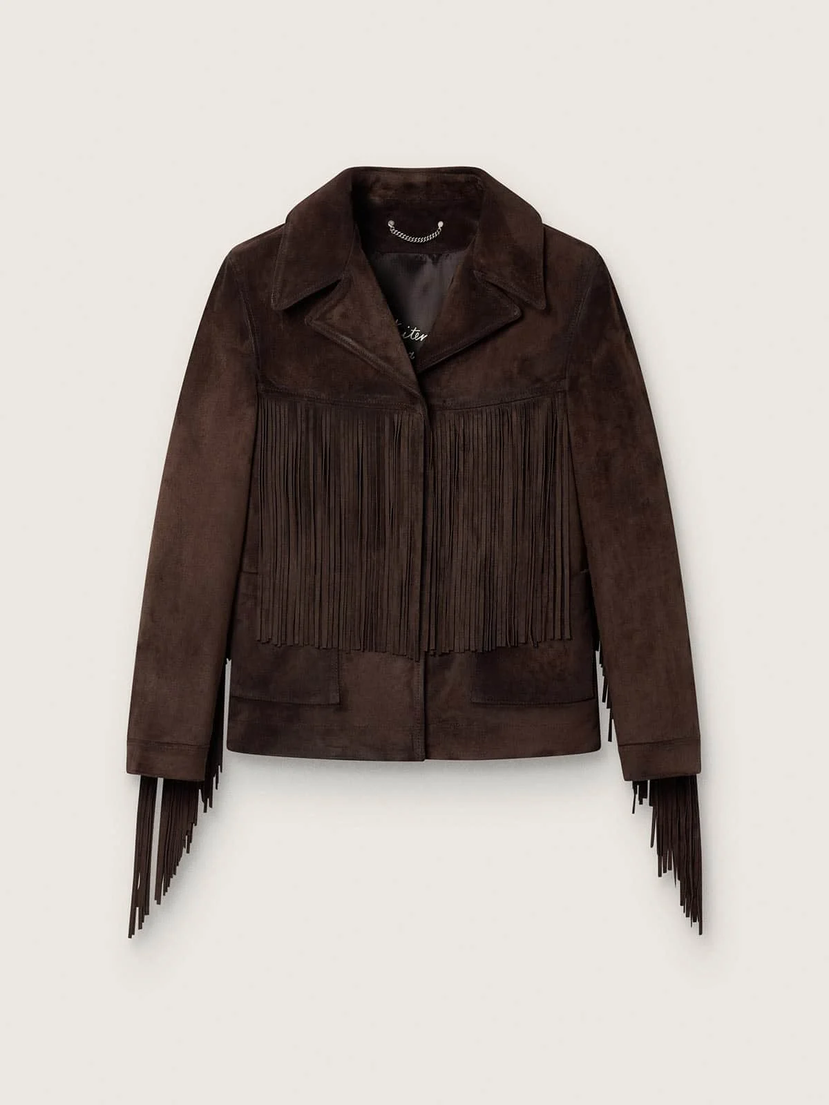 Women's jacket in waxed brown leather with fringing - 1