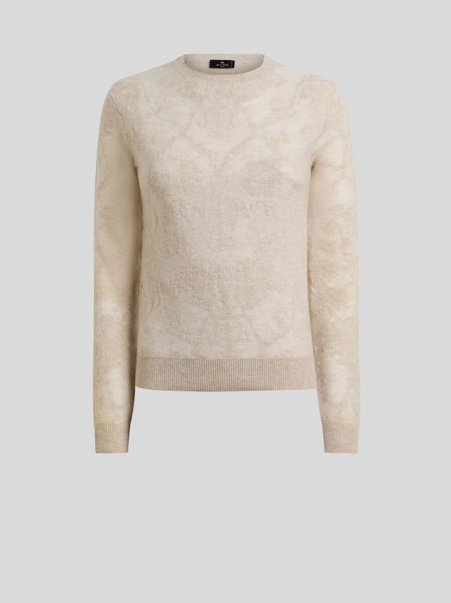 WOOL JACQUARD SWEATER WITH PLACED MOTIF - 1