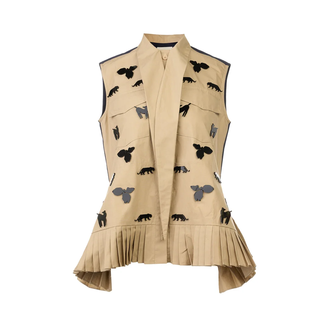 Printed Linen Sleeveless Vest - 1