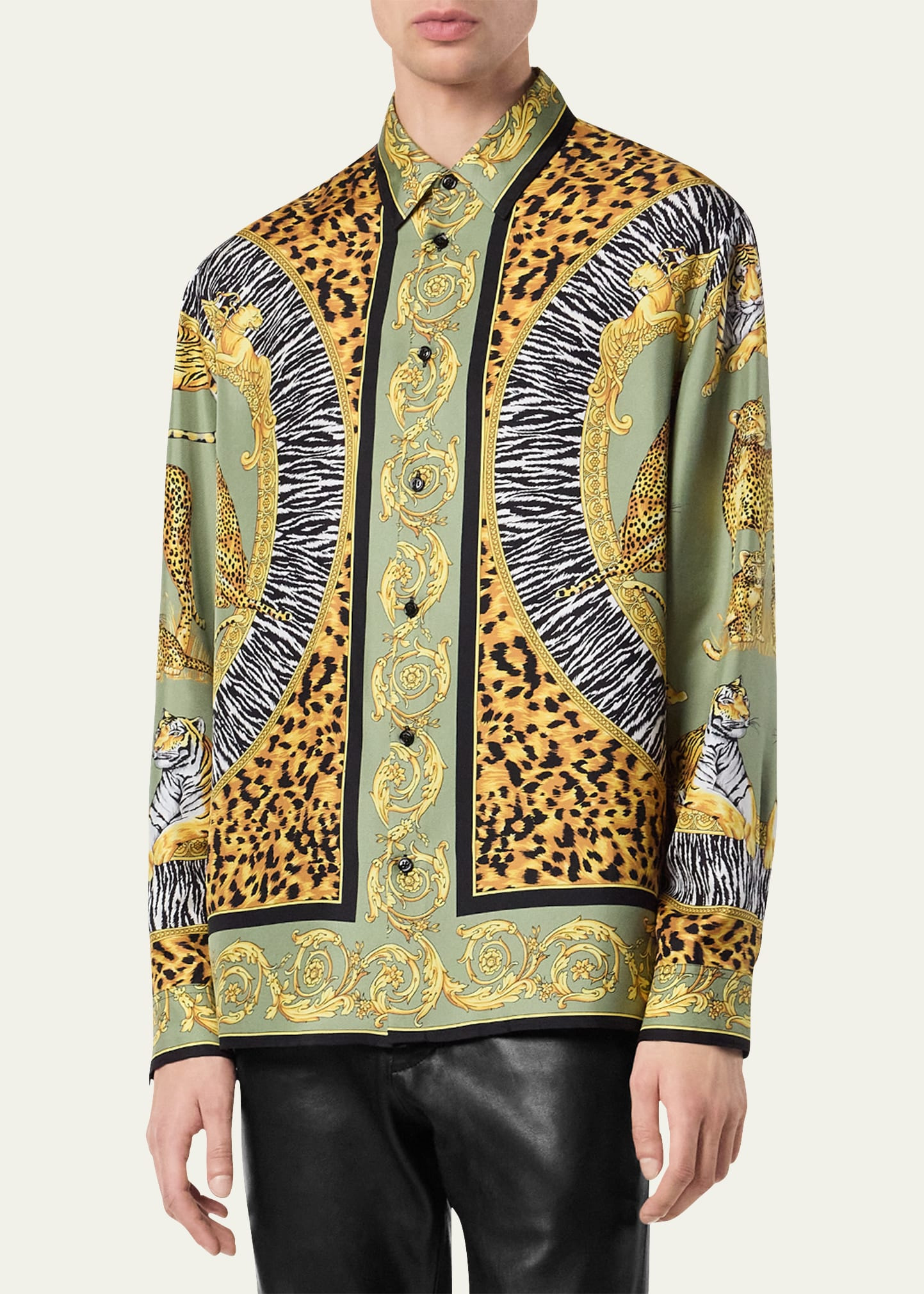 Men's Wild Cats Silk Button-Down Shirt - 3