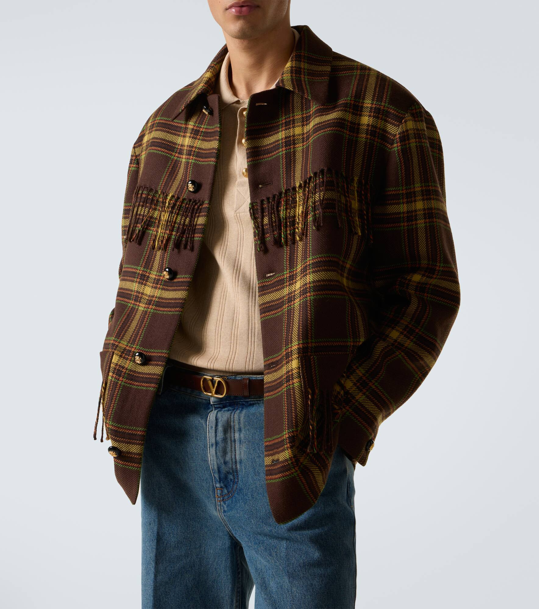 Checked fringed virgin wool jacket - 5