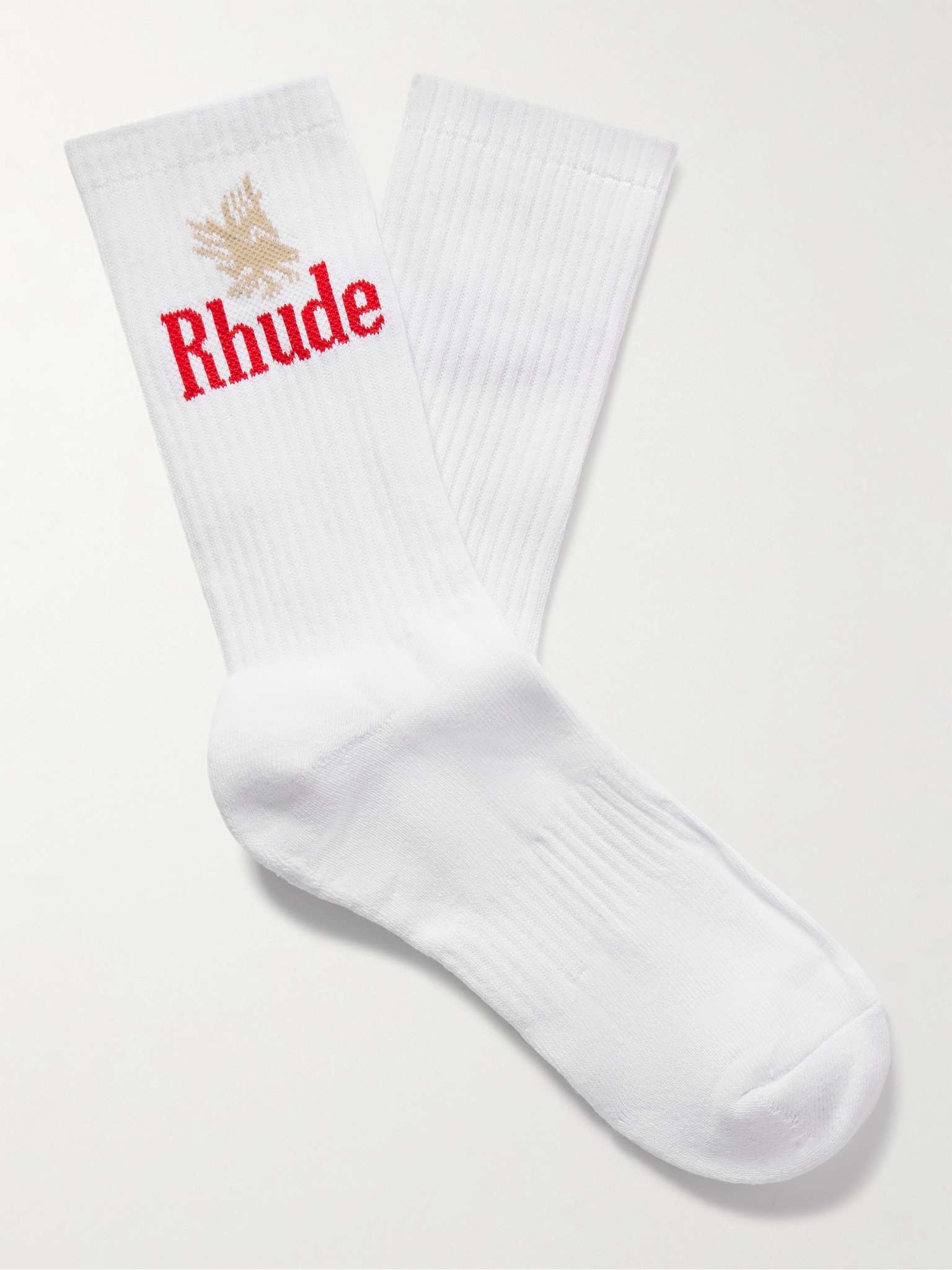 Ribbed Logo-Jacquard Cotton-Blend Socks - 1