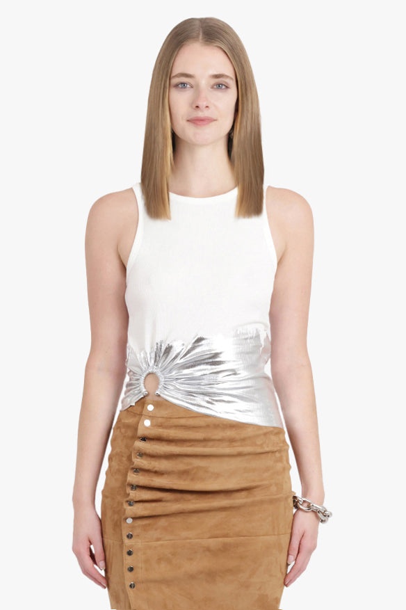 ASYMMETRIC TANK TOP WITH FOIL DETAIL | WHITE/SILVER - 2
