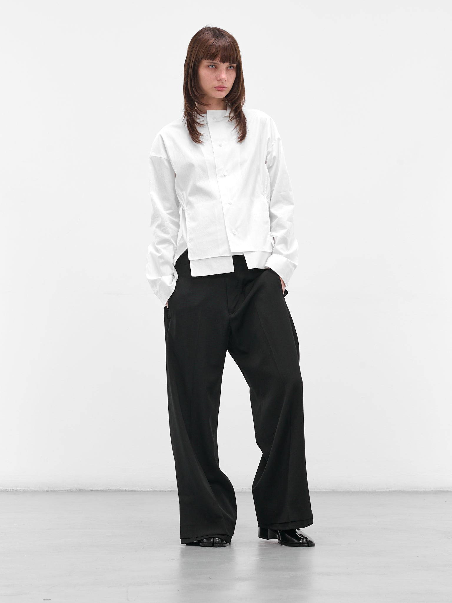 White Paneled Broadcloth Cotton Blouse - 6