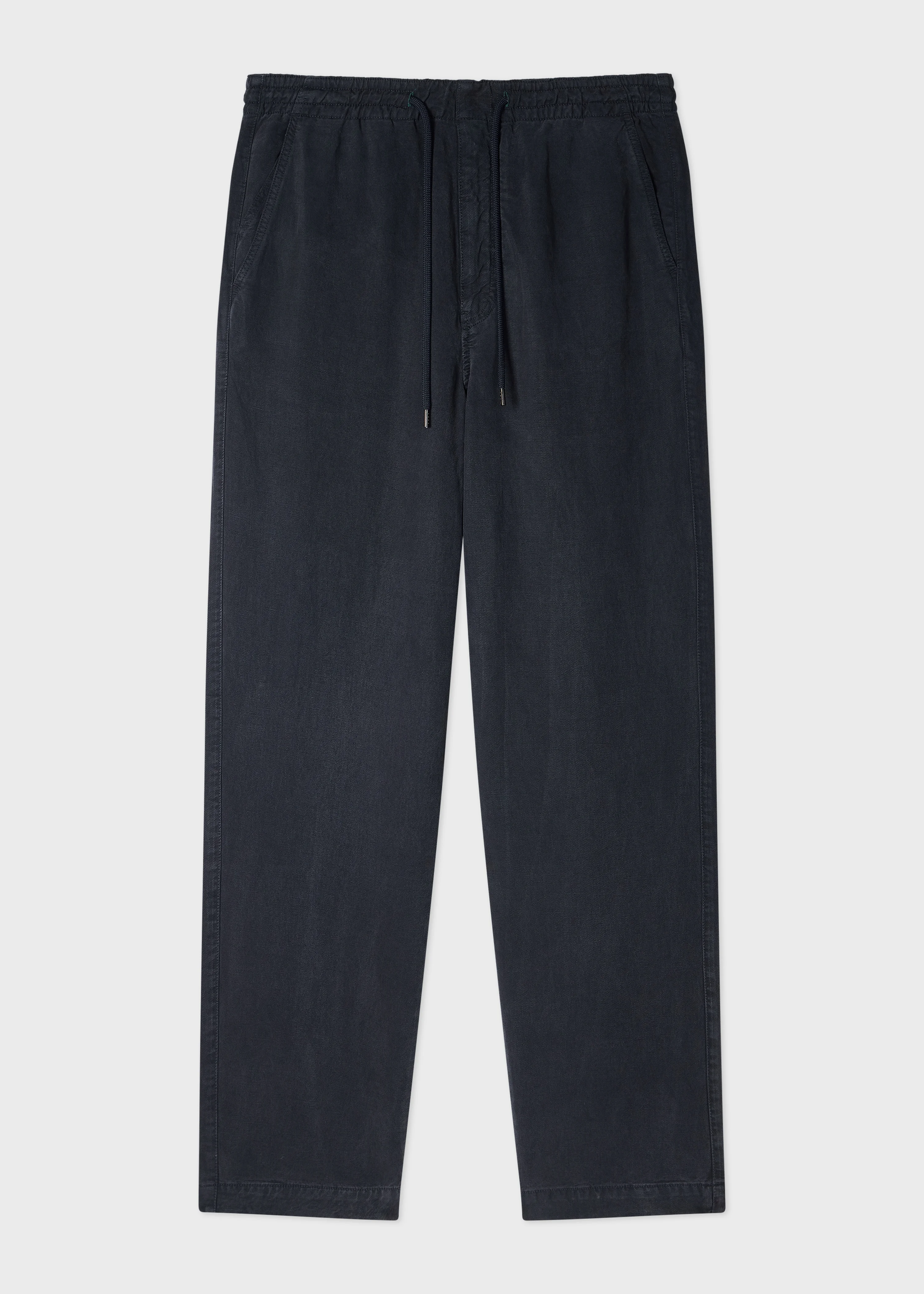 Slate Grey Lyocell-Linen Drawstring Trousers - 1