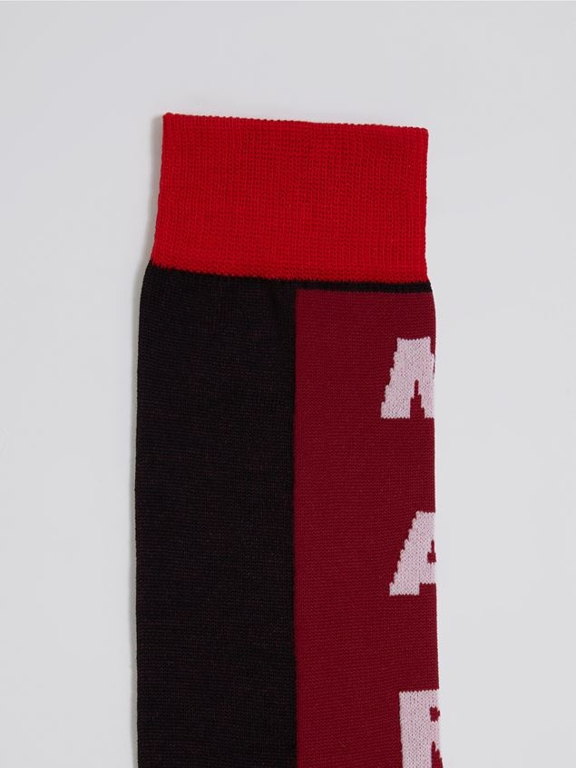 BURGUNDY COTTON AND NYLON LOGO INTARSIA SOCK - 3