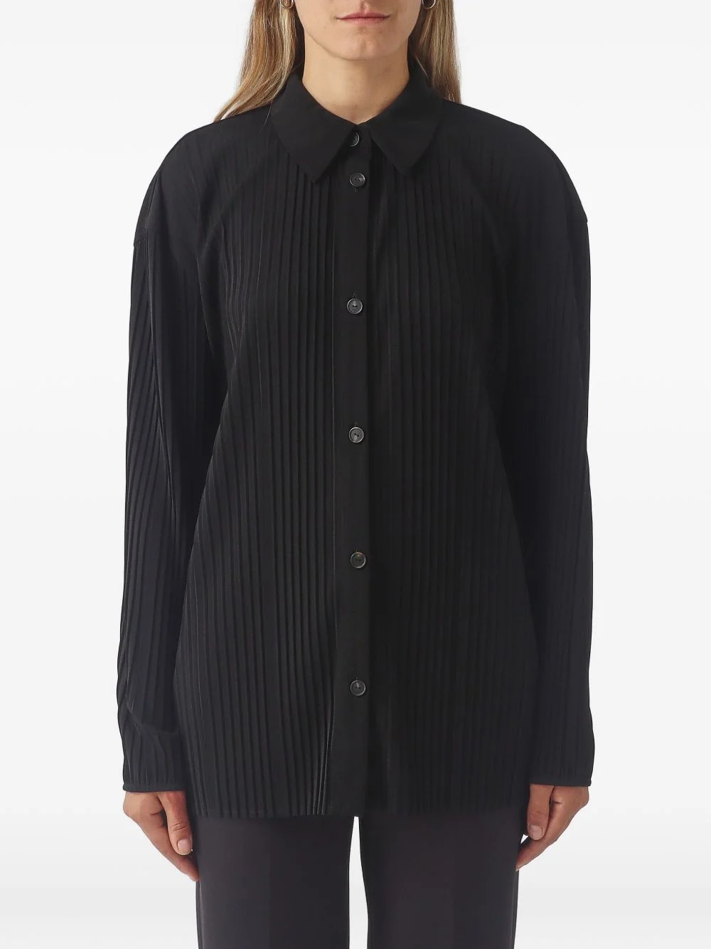 pleated long-sleeve shirt - 1