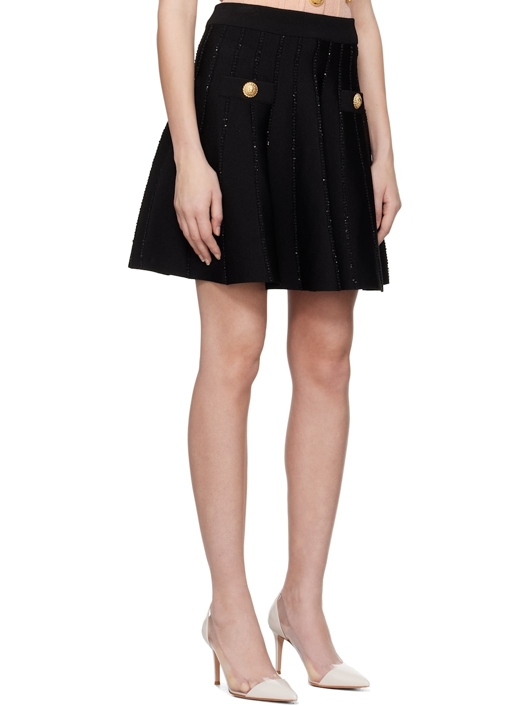 Black Flared Knit Miniskirt - 2