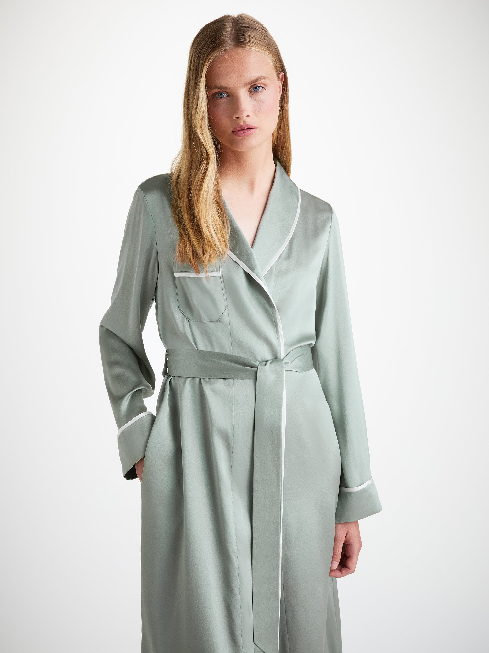 Women's Long Dressing Gown Bailey Silk Satin Green - 3
