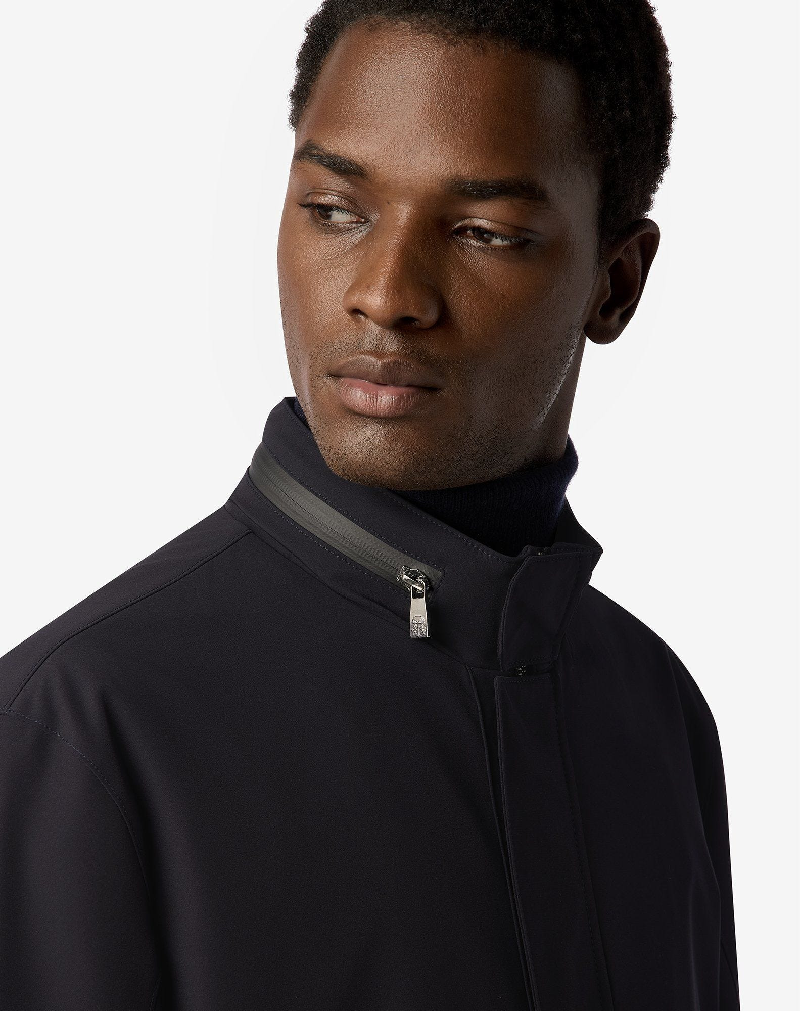 Blue stretch technical fabric caban coat - 4