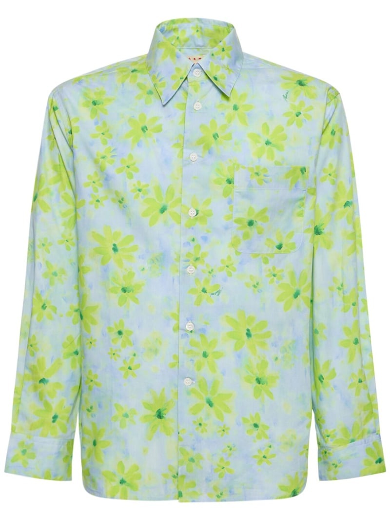 Flower print cotton poplin shirt - 1