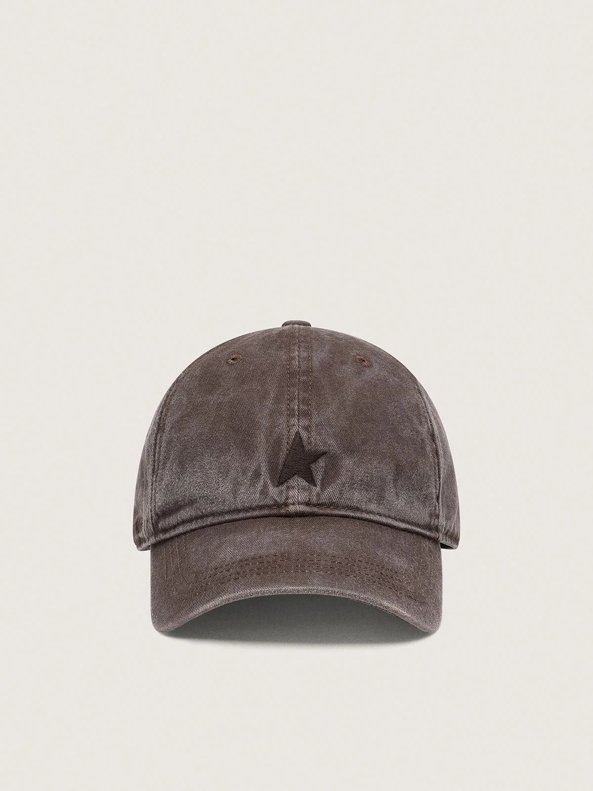 Dark brown baseball cap with tone-on-tone embroidered star - 1
