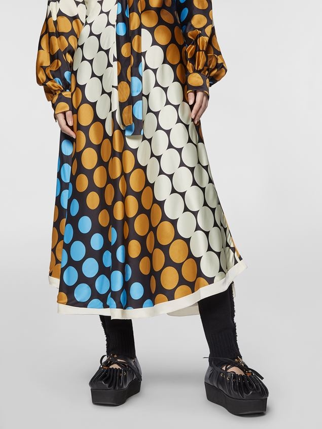POP POIS PRINT VISCOSE SATIN DRESS WITH LAVALLIÈRE COLLAR - 5