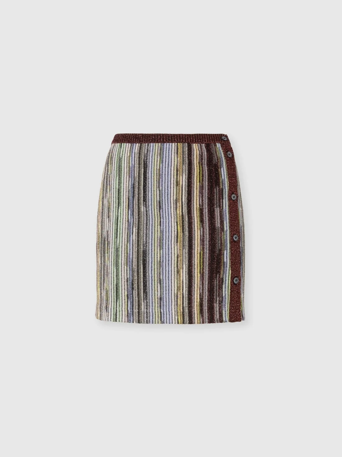 Striped lamé slub viscose miniskirt with side buttoning - 1