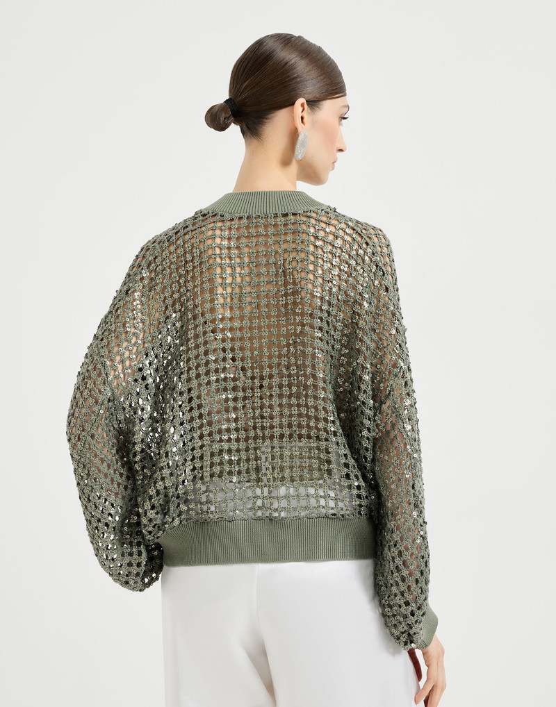 Brunello Cucinelli Dazzling net embroidery cardigan in silk and linen outlook