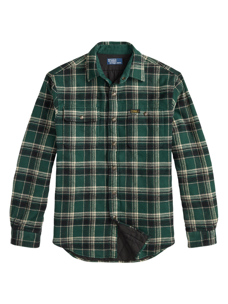 Men's Plaid Two-Sided Brushed Flannel Shirt Jacket - Forest Cream Multi 1