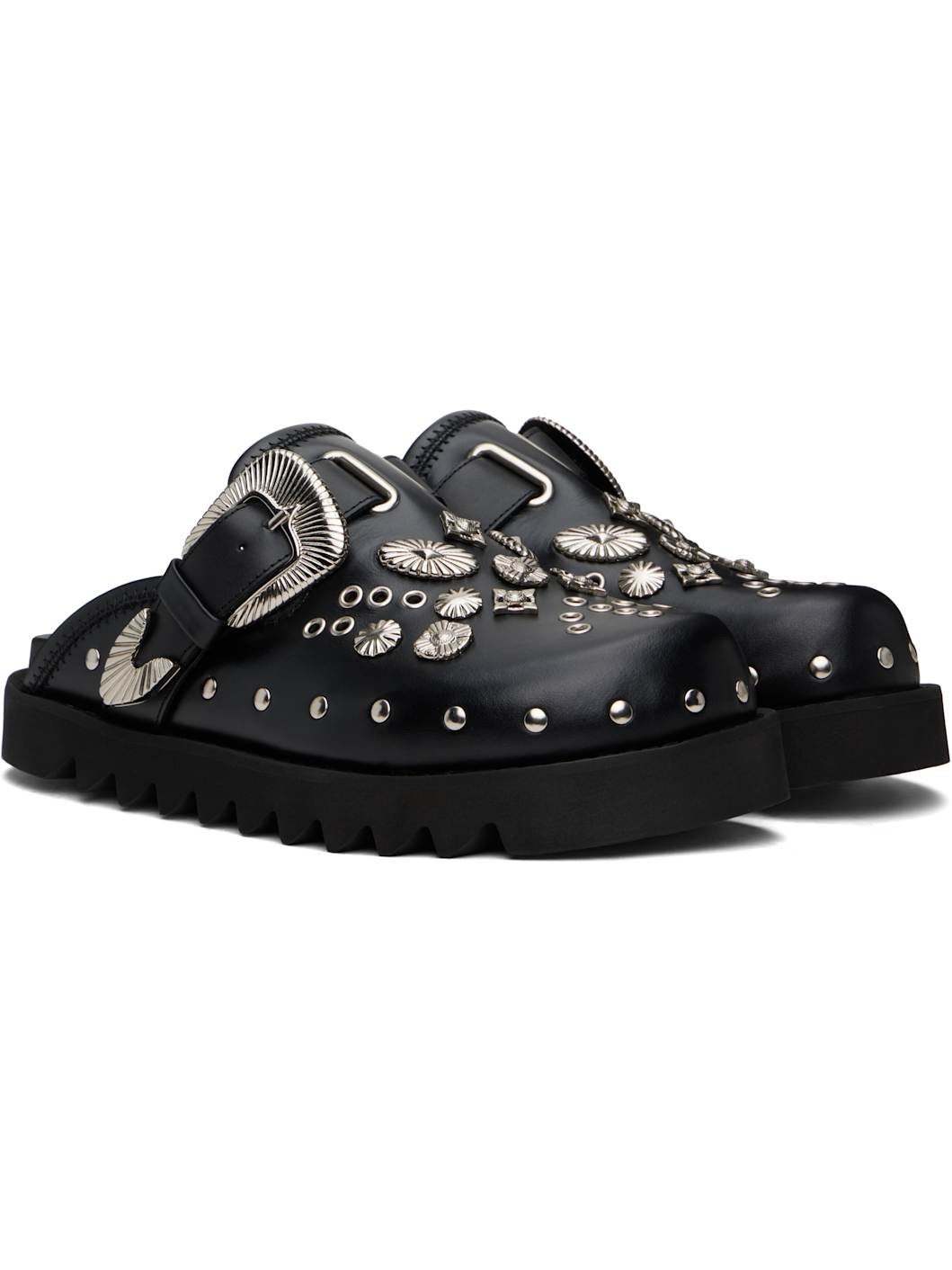 Black Eyelet Metal Sabot Slip-on Loafers - 4