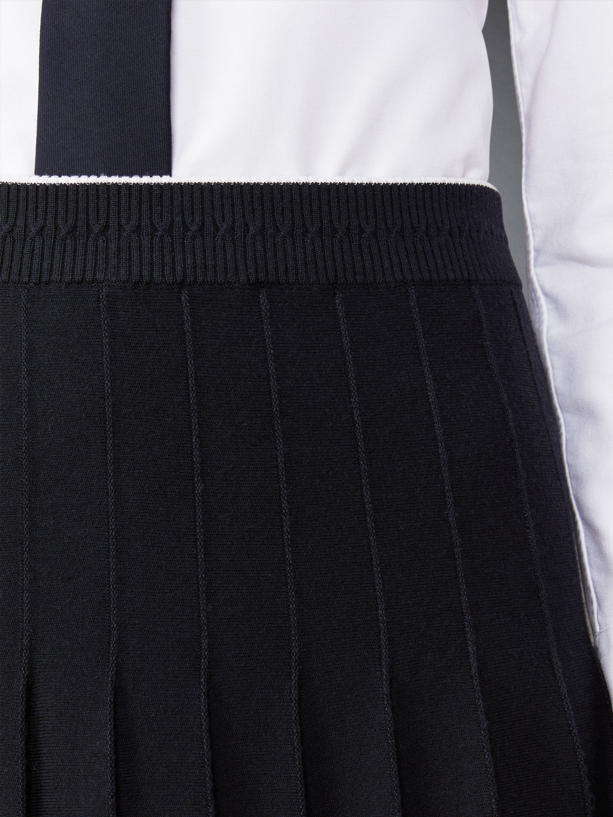 Wool Silk Blend Tipping Cable Waistband Midi Pleated Skirt - 6