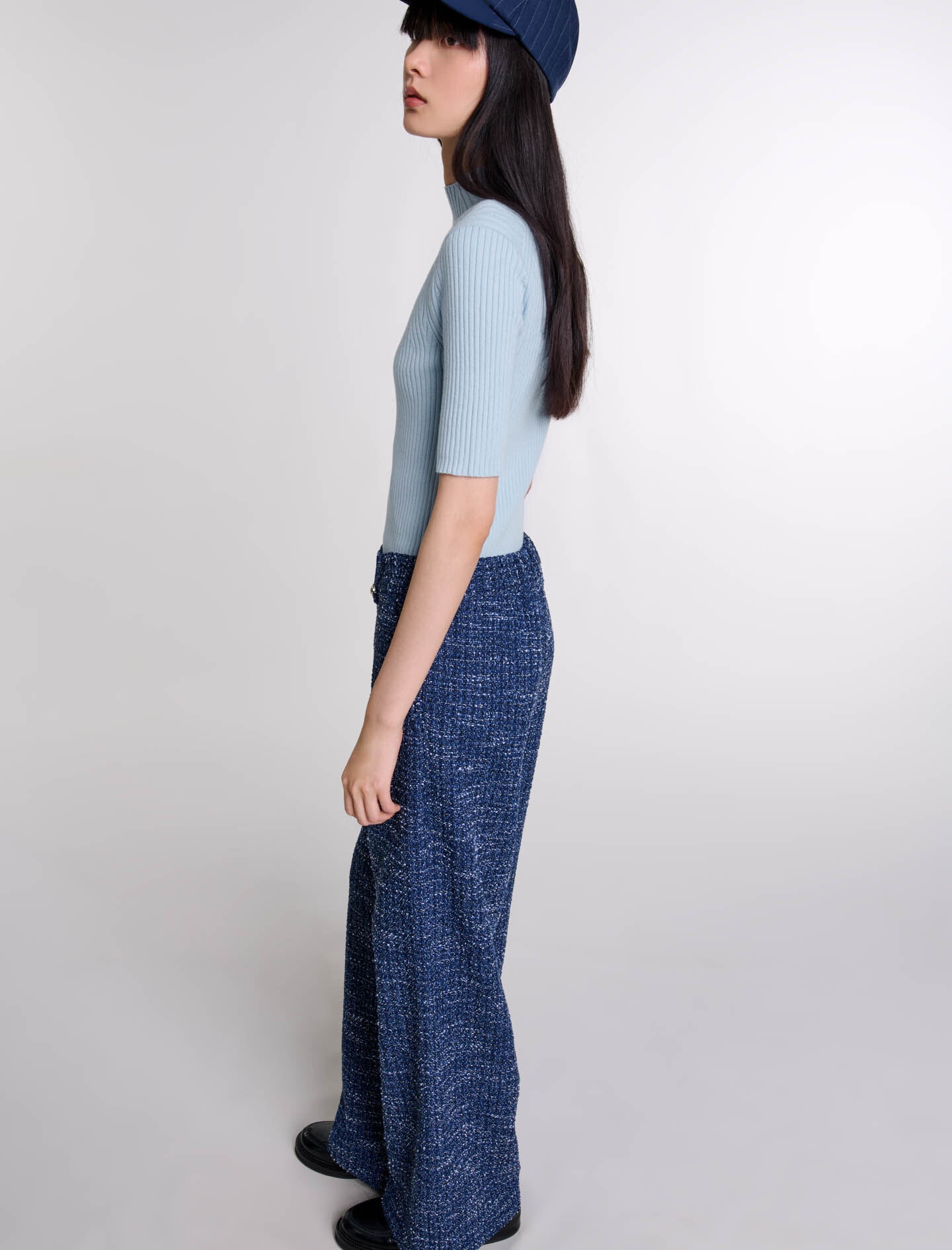 Wide-leg tweed trousers - 6