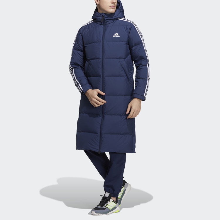 adidas Terrex 3st Long Coat Outdoor Sports Mid-Length Stay Warm Hooded Down Jacket Blue H20763 - 2