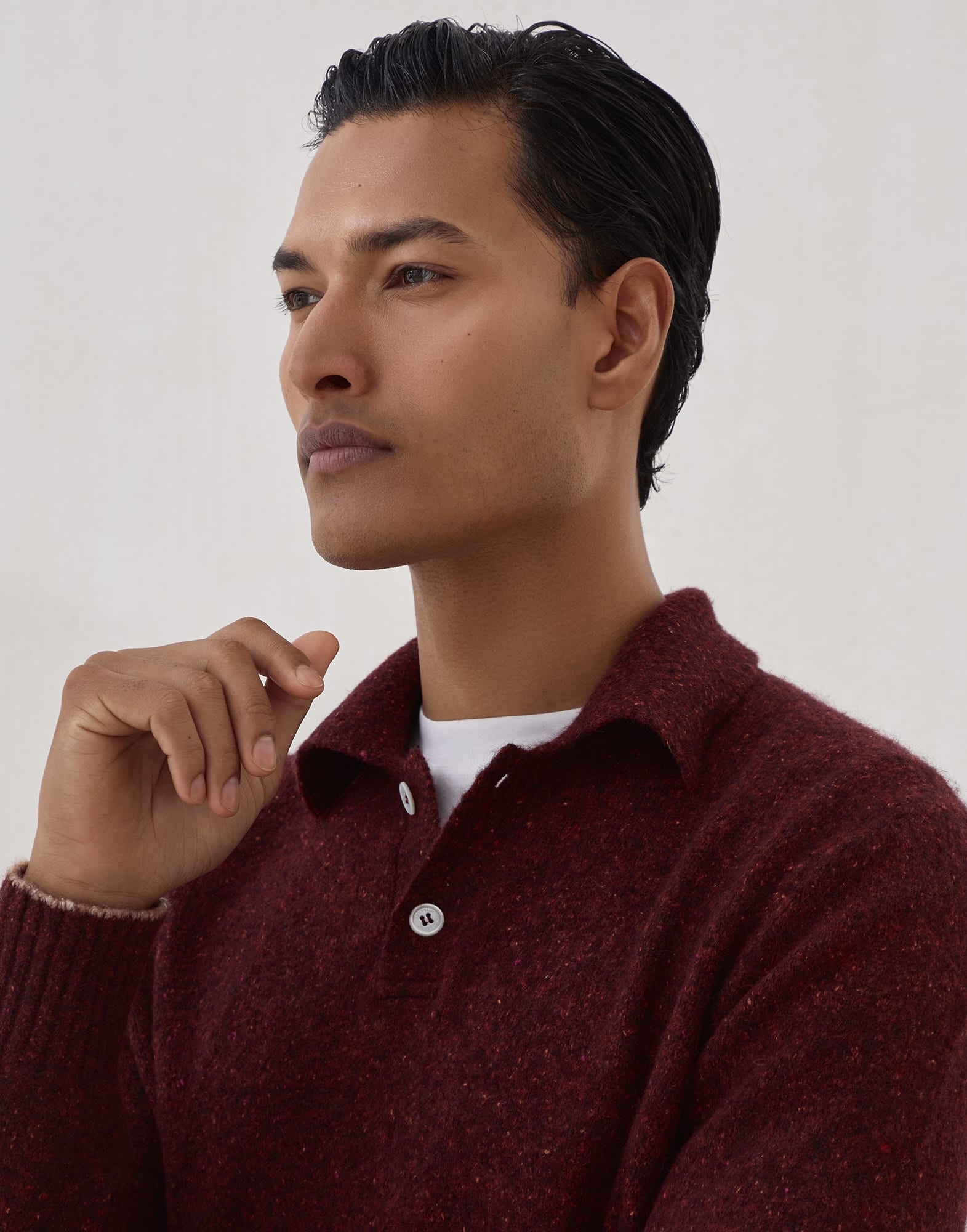 Flecked alpaca, wool, silk and cotton knit polo shirt - 3