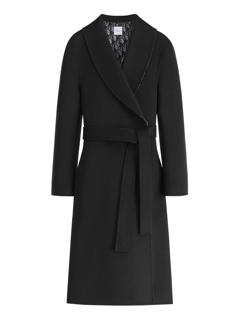 BLACK DOUBLE-FACE VIRGIN WOOL AND SILK BELTED COAT WITH DIOR OBLIQUE INTERIOR 1
