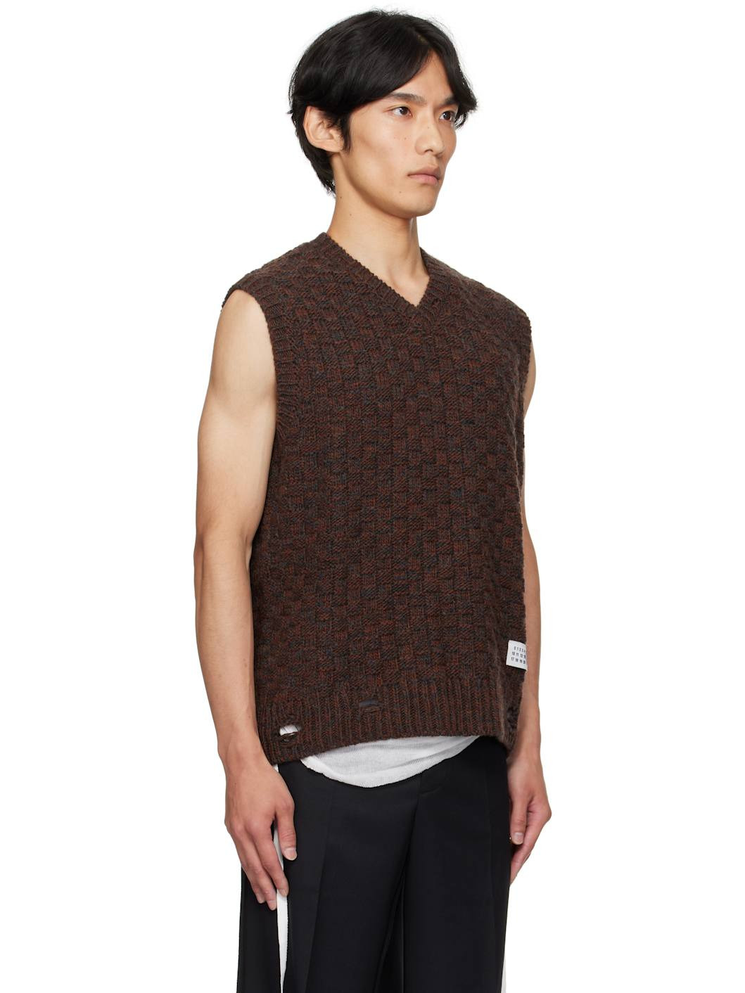 Brown V-Neck Sweater Vest - 2