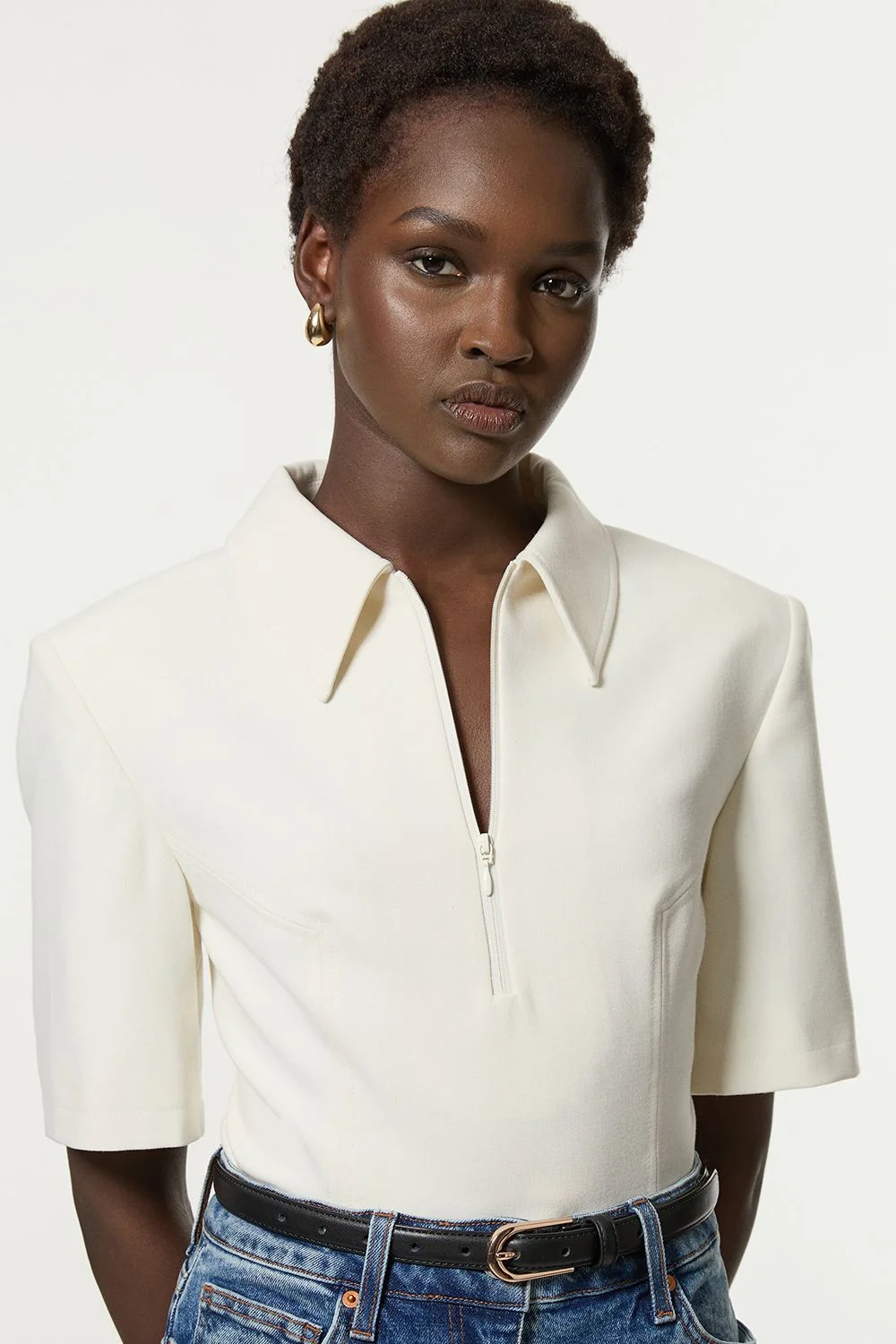 Compact Stretch Essential Tailored Collar Top - 1