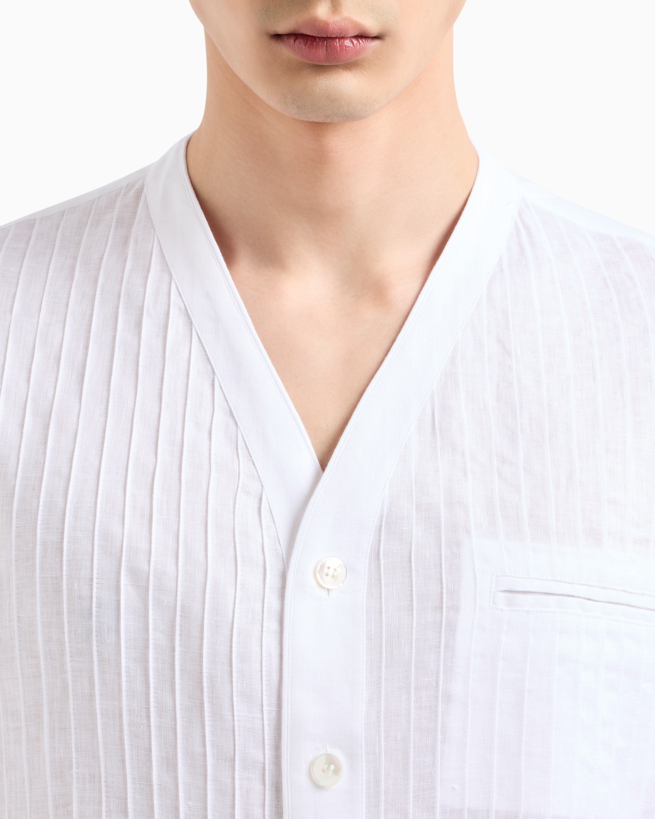 REGULAR-FIT LINEN SHIRT WITH FRONT RIBS - 5