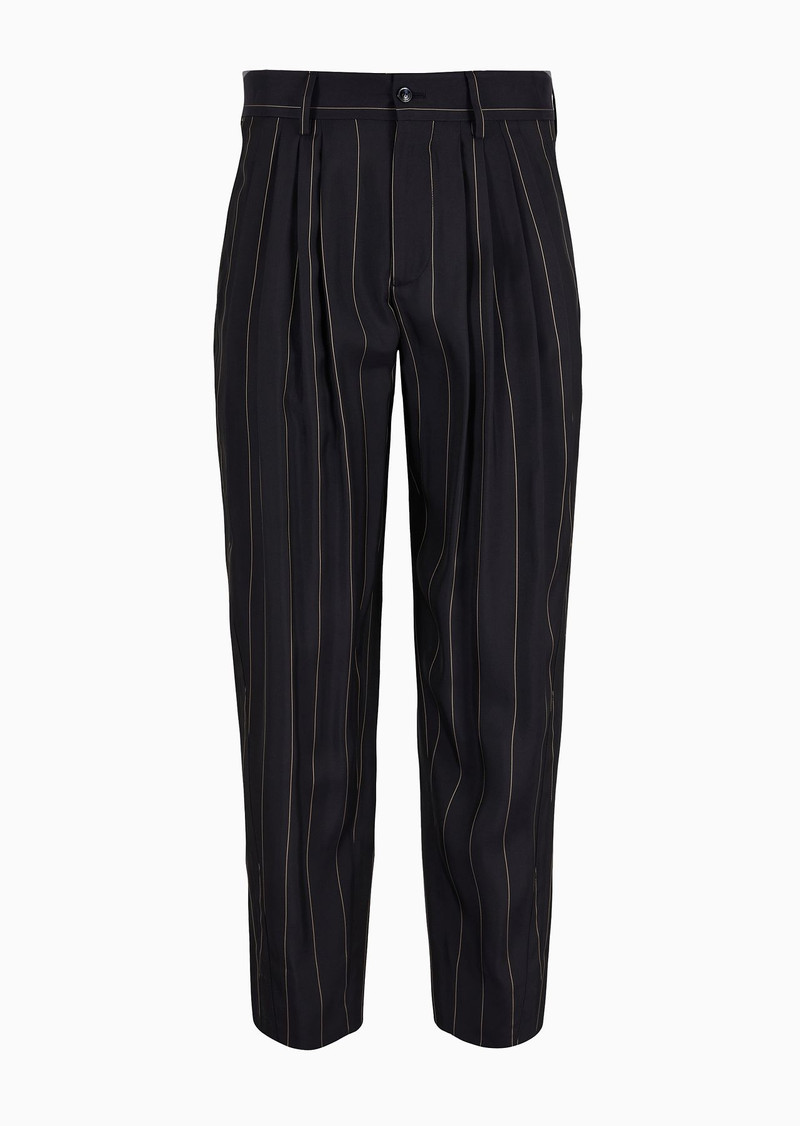Pinstriped viscose trousers with pleats 1