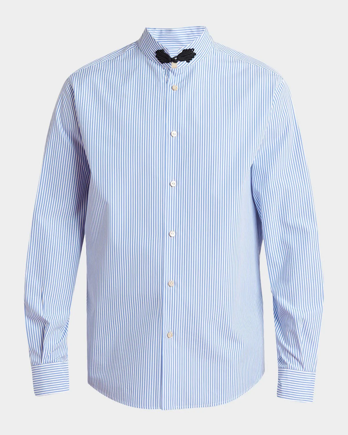 Men's Embroidered Striped Band-Collar Shirt - 1