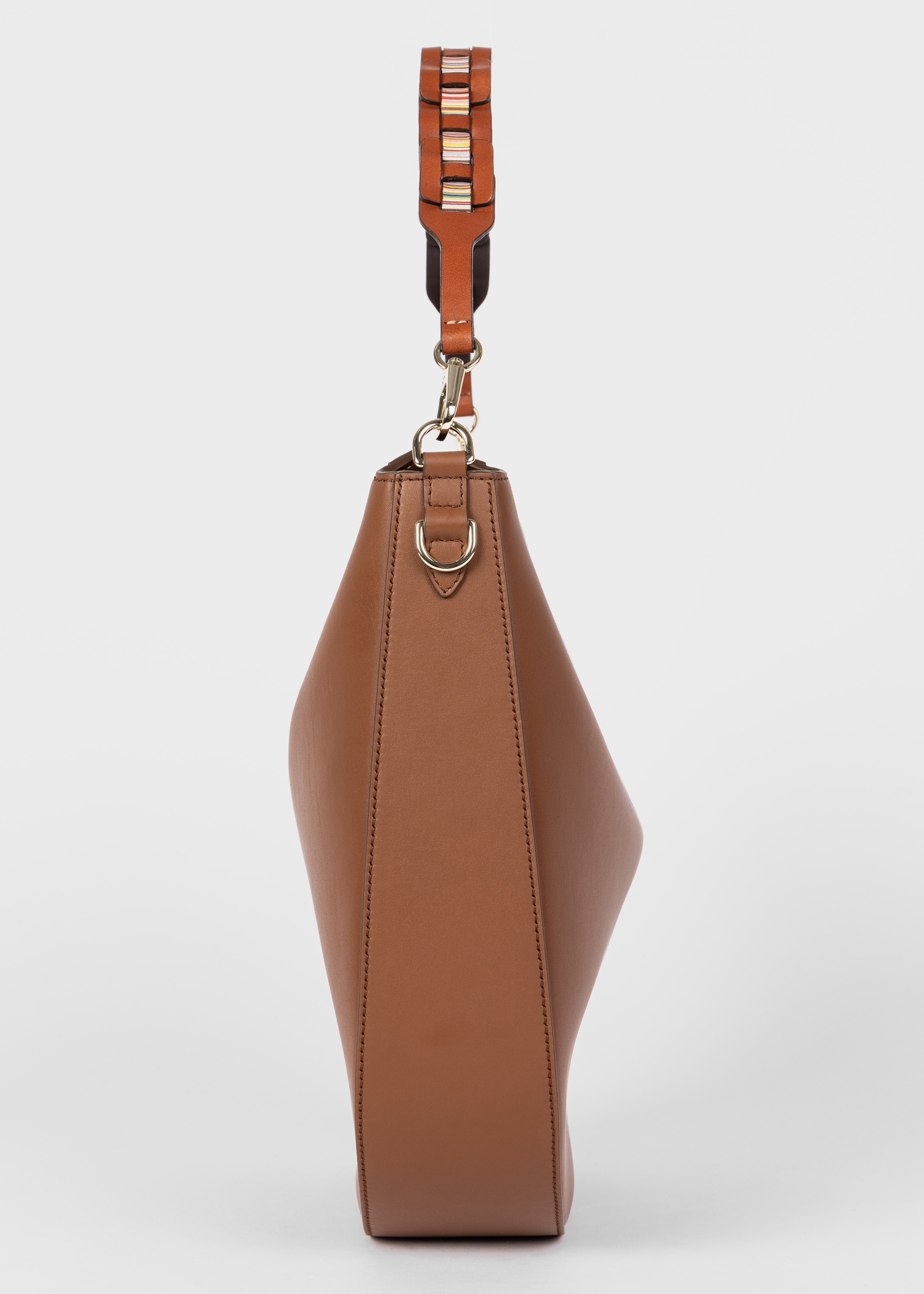 Women's Tan Leather Hobo Bag With Woven 'Signature Stripe' Strap - 7